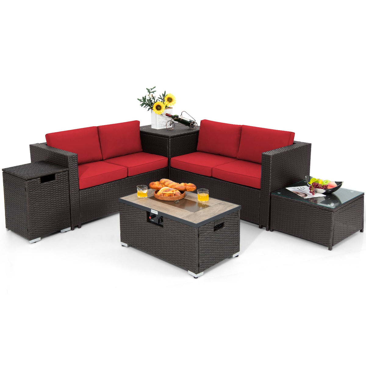 6-Piece Outdoor Wicker Furniture Set with 32-In. Fire Pit
