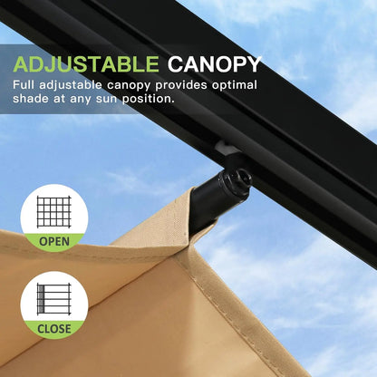 10x12 ft Retractable Outdoor Pergola with Adjustable Sun Shade