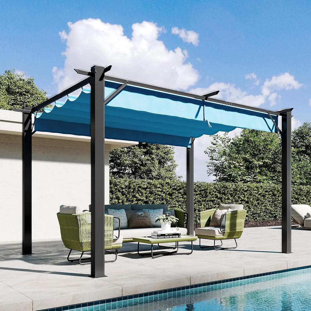 10x12 ft Retractable Outdoor Pergola with Adjustable Sun Shade