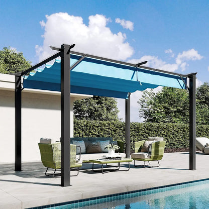 10x12 ft Retractable Outdoor Pergola with Adjustable Sun Shade