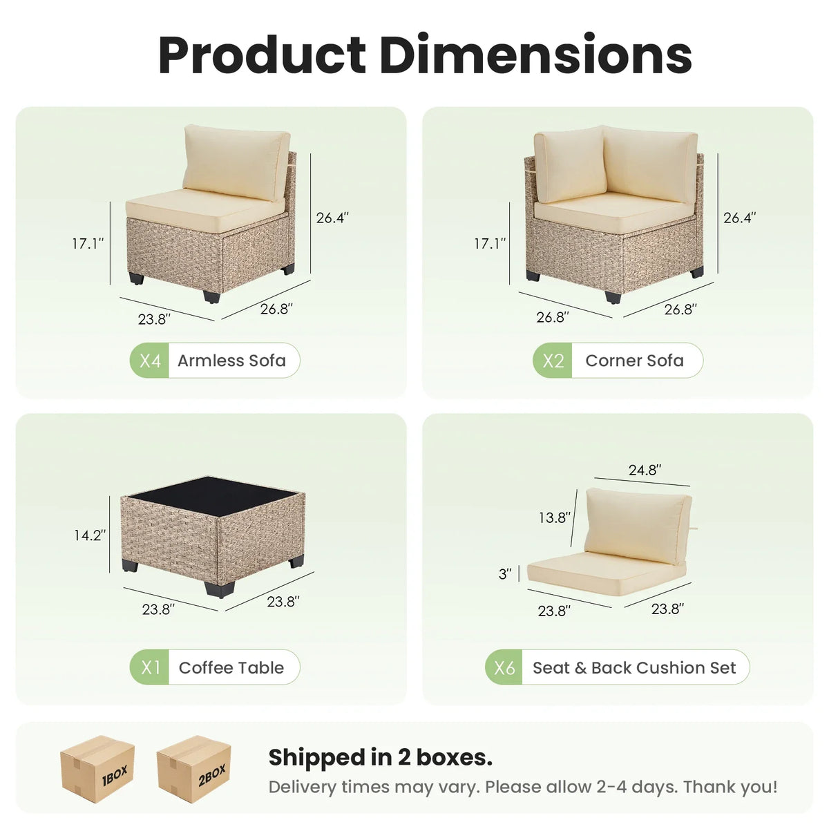 7-Piece Outdoor Rattan Sectional Set with Tempered Glass Table