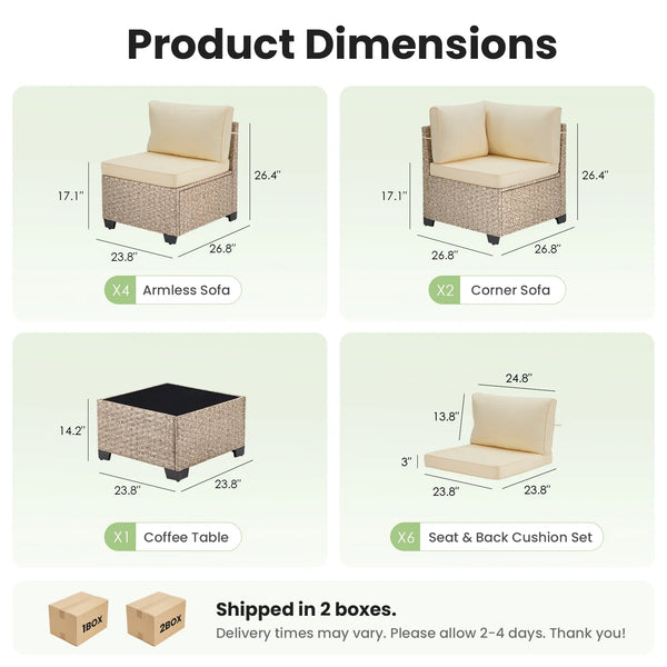 7-Piece Outdoor Rattan Sectional Set with Tempered Glass Table