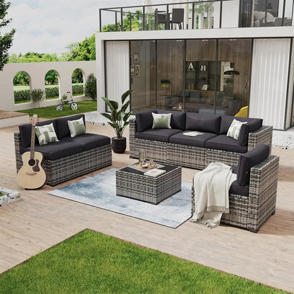 7-Piece Outdoor Wicker Sectional Sofa Set with Coffee Table