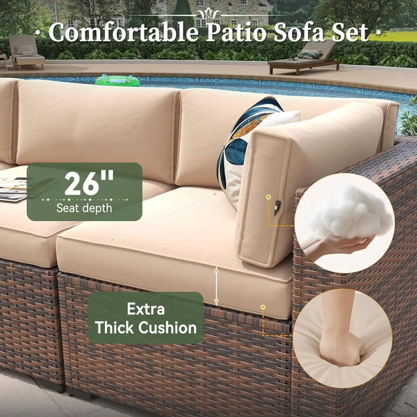 7-Piece Outdoor Wicker Sectional Sofa Set with Coffee Table