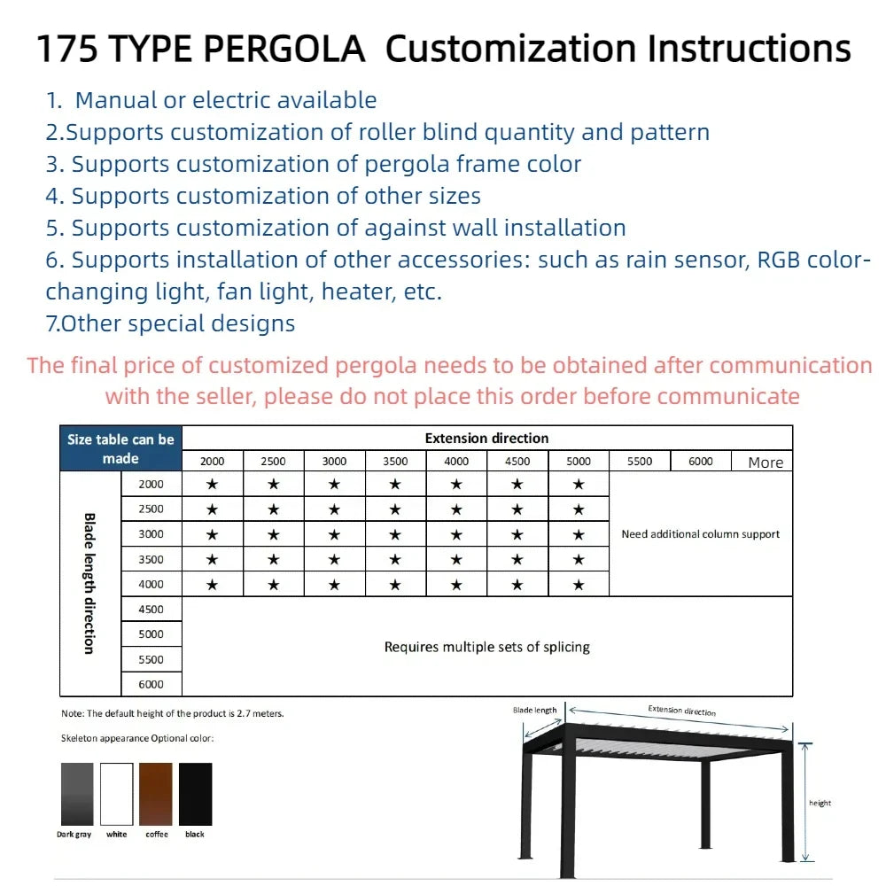 10x10 ft Aluminum Pergola with Powder-Coated Frame
