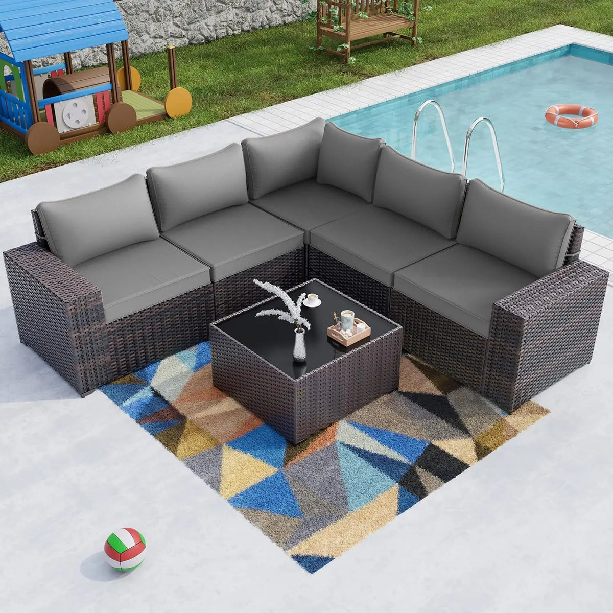 12-Piece Outdoor Wicker Sectional Sofa Set with Coffee Tables