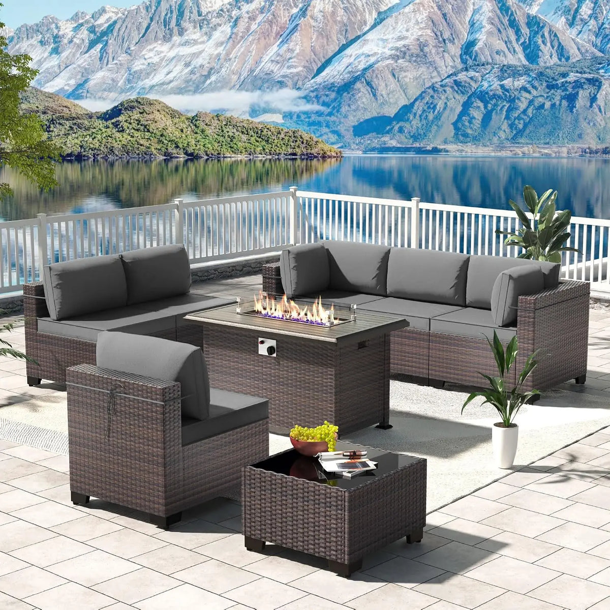 12-Piece Outdoor Wicker Sectional Sofa Set with Coffee Tables