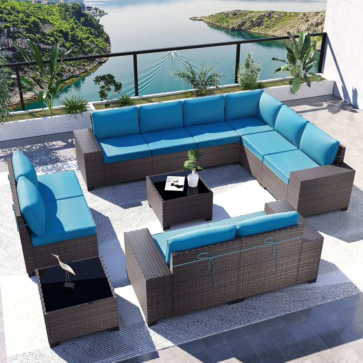 12-Piece Outdoor Wicker Sectional Sofa Set with Coffee Tables