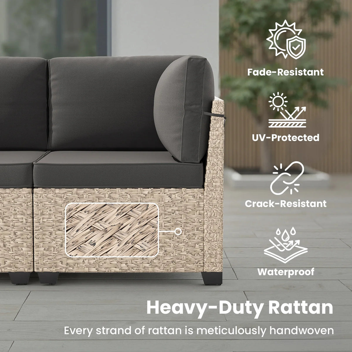 7-Piece Outdoor Rattan Sectional Set with Tempered Glass Table