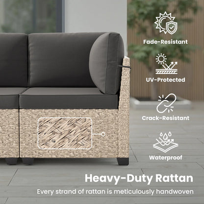 7-Piece Outdoor Rattan Sectional Set with Tempered Glass Table