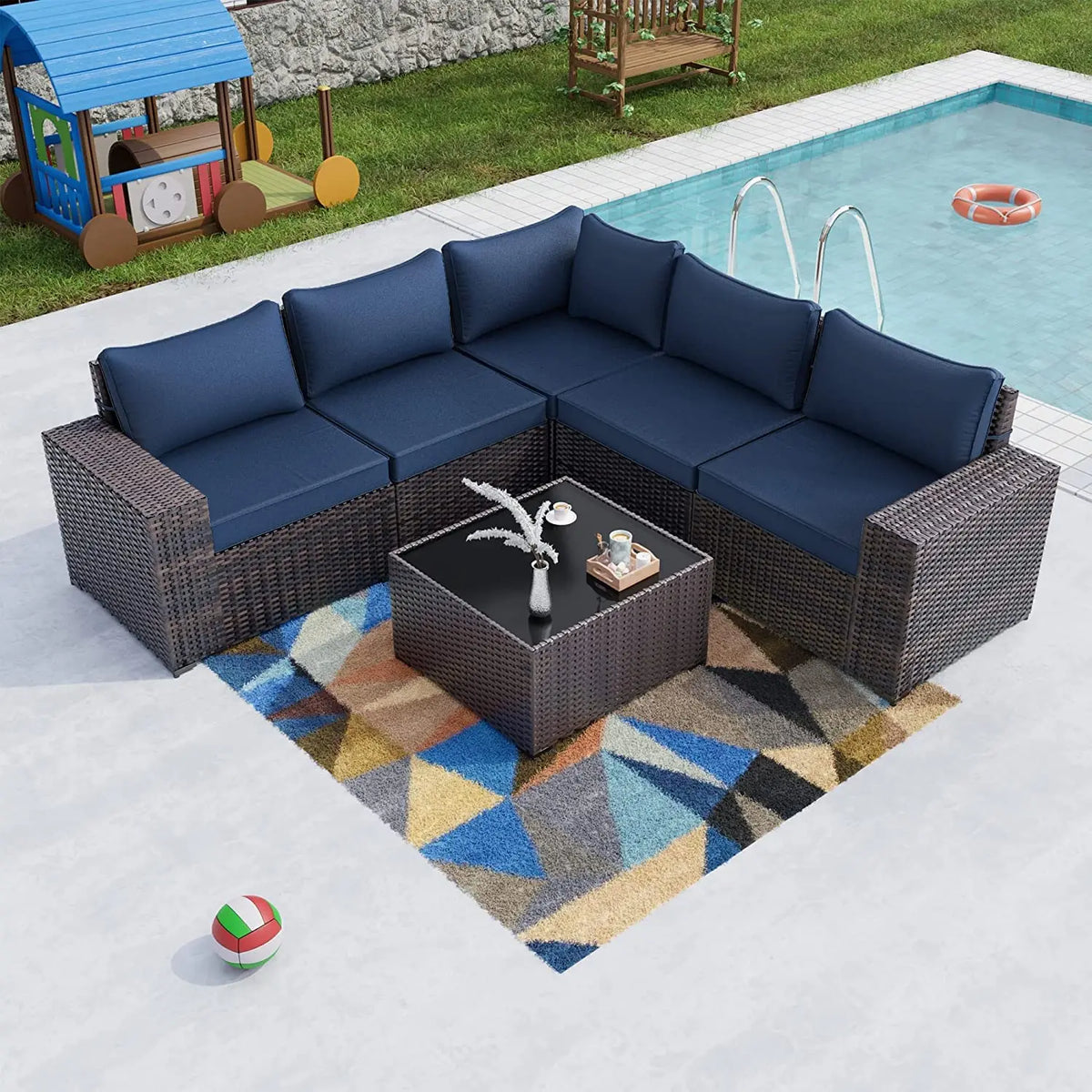 12-Piece Outdoor Wicker Sectional Sofa Set with Coffee Tables