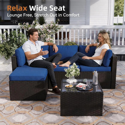 5-Piece Outdoor L-Shaped PE Wicker Sectional Sofa Set