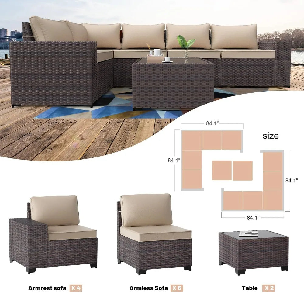 12-Piece Outdoor Wicker Sectional Sofa Set with Coffee Tables