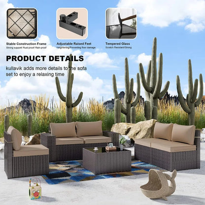 12-Piece Outdoor Wicker Sectional Sofa Set with Coffee Tables