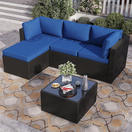 5-Piece Outdoor L-Shaped PE Wicker Sectional Sofa Set