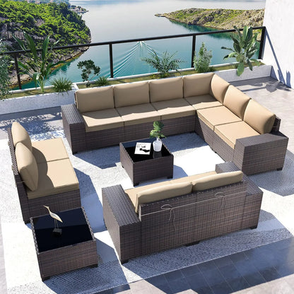 12-Piece Outdoor Wicker Sectional Sofa Set with Coffee Tables