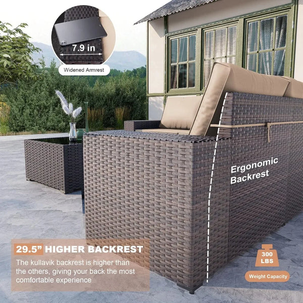 12-Piece Outdoor Wicker Sectional Sofa Set with Coffee Tables