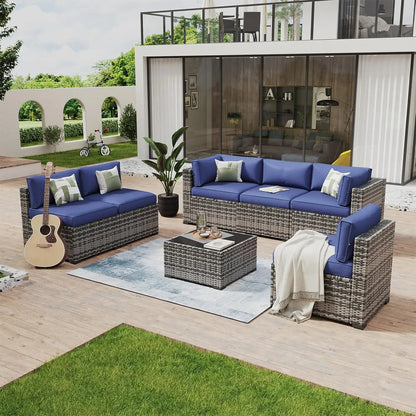 7-Piece Outdoor Wicker Sectional Sofa Set with Coffee Table