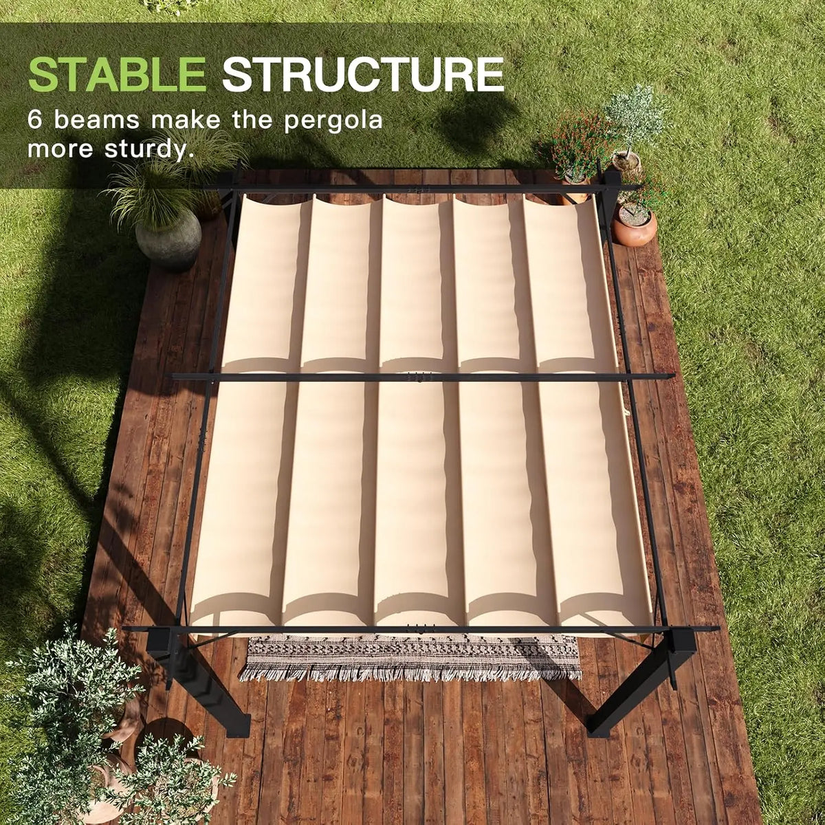 10x12 ft Retractable Outdoor Pergola with Adjustable Sun Shade