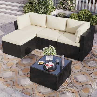 5-Piece Outdoor L-Shaped PE Wicker Sectional Sofa Set