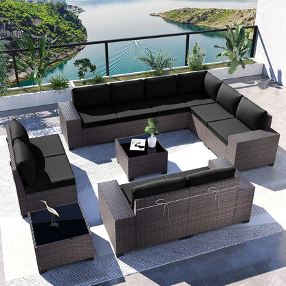 12-Piece Outdoor Wicker Sectional Sofa Set with Coffee Tables