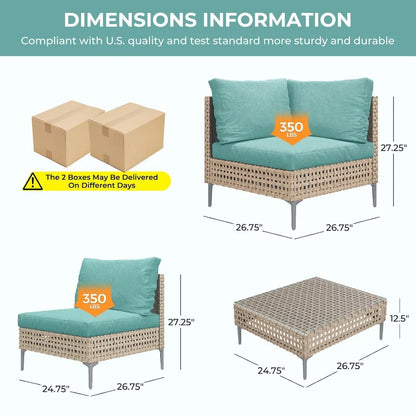 7-Piece Outdoor Wicker Sectional Sofa Set with Glass Table