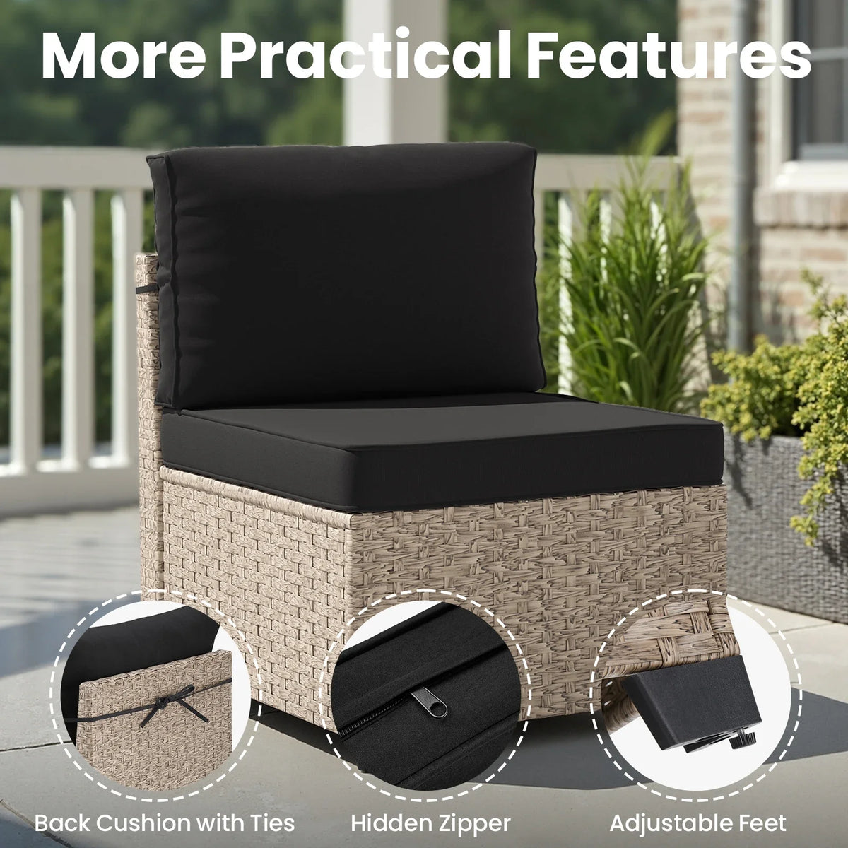 7-Piece Outdoor Rattan Sectional Set with Tempered Glass Table