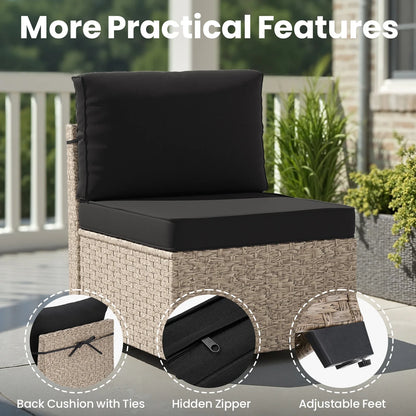 7-Piece Outdoor Rattan Sectional Set with Tempered Glass Table