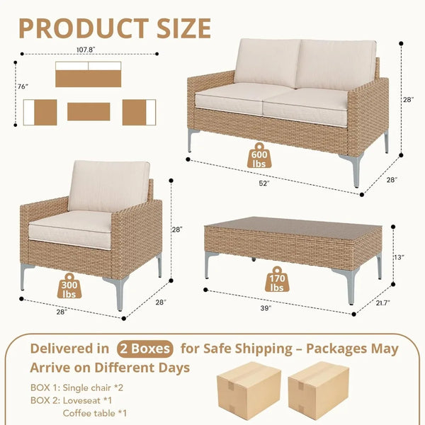 4-Piece PE Wicker Outdoor Sectional Sofa Set with Coffee Table