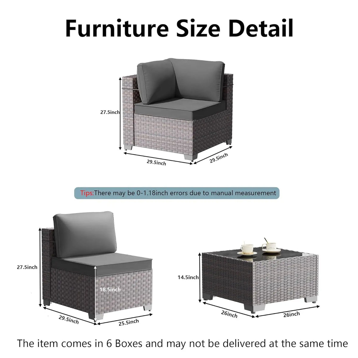14-Piece Outdoor PE Rattan Sectional Sofa Set with Glass Table