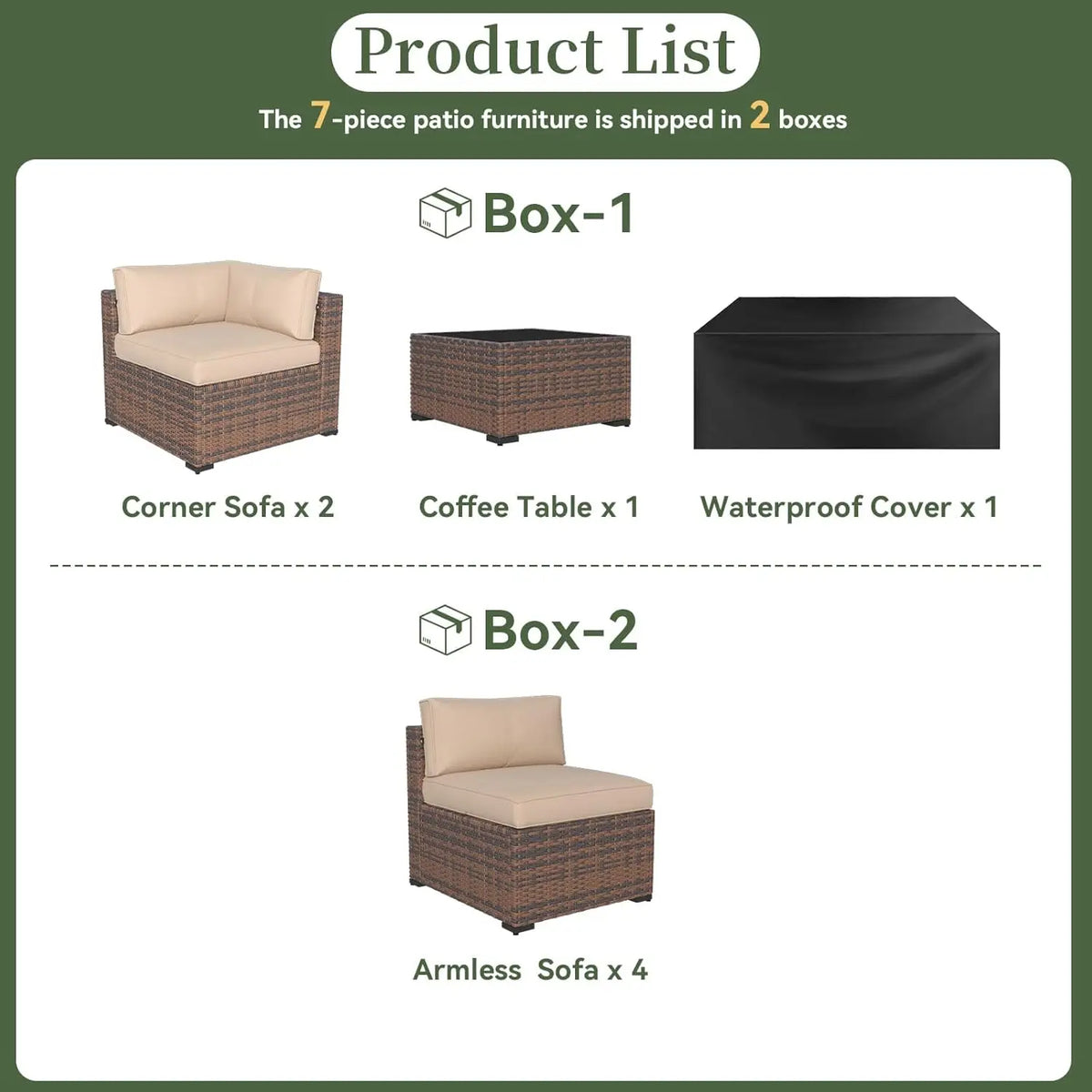 7-Piece Outdoor Wicker Sectional Sofa Set with Coffee Table