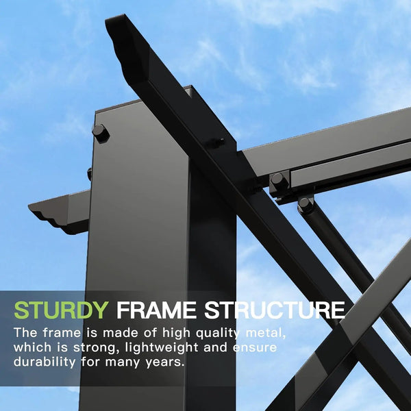 10x12 ft Retractable Outdoor Pergola with Adjustable Sun Shade