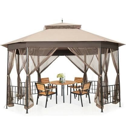 10 x 12 ft Octagonal Steel Gazebo with Brown Canopy and Netting
