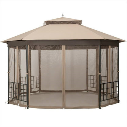 10 x 12 ft Octagonal Steel Gazebo with Brown Canopy and Netting