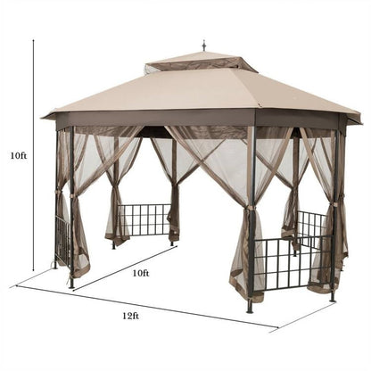 10 x 12 ft Octagonal Steel Gazebo with Brown Canopy and Netting