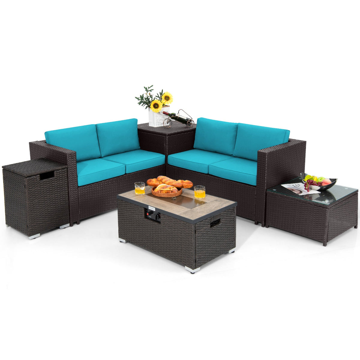 6-Piece Outdoor Wicker Furniture Set with 32-In. Fire Pit