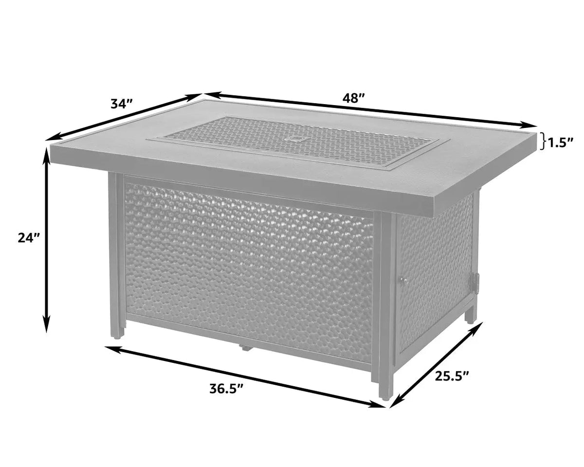 48-Inch Rectangular Aluminum Propane Fire Pit Table, 55,000 BTU