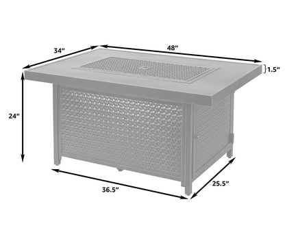 48-Inch Rectangular Aluminum Propane Fire Pit Table, 55,000 BTU
