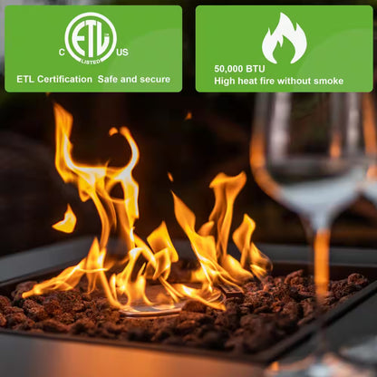 28 In. X 24 In. H 50000 BTU Square Steel Propane Mocha Fire Pit Table