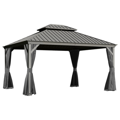 13 x 15 ft Outdoor Gazebo with Galvanized Steel Double Roof