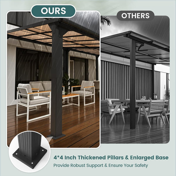 10 x 12 ft Wall-Mounted Lean-To Pergola with Polycarbonate Roof
