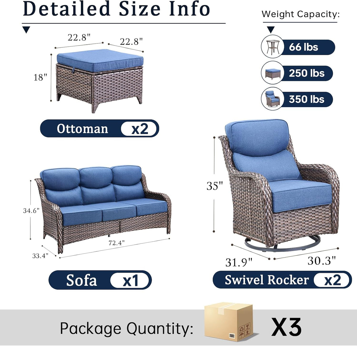 Luxury High Back Outdoor Furniture with 6-Inch Thick Cushions, Patio Furniture Set with Swivel Chairs, 5 PCS Wicker Conversation Set for Porch, Balcony, Deck and Yard