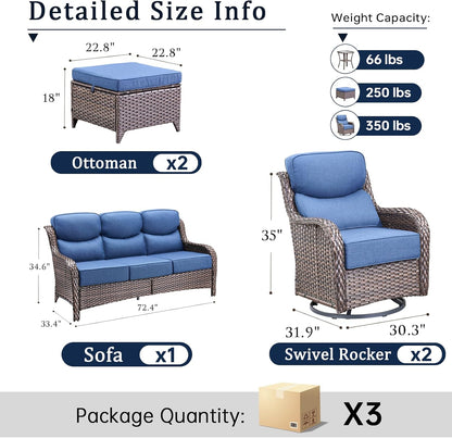 Luxury High Back Outdoor Furniture with 6-Inch Thick Cushions, Patio Furniture Set with Swivel Chairs, 5 PCS Wicker Conversation Set for Porch, Balcony, Deck and Yard