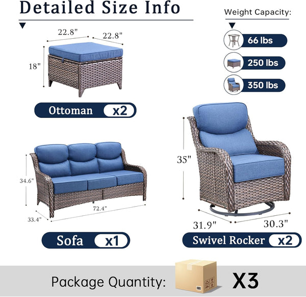 5-Piece Outdoor Wicker Conversation Set with Swivel Rocker Chairs
