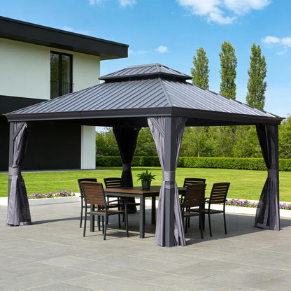 13 x 15 ft Outdoor Gazebo with Galvanized Steel Double Roof