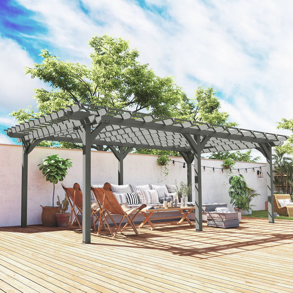 12x20 ft Gray Wooden Pergola Grape Trellis for Outdoor Spaces