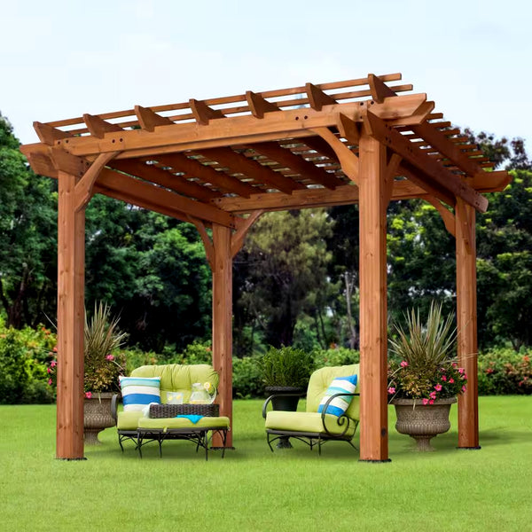 10 × 10 ft Cedar Wood Pergola with Sculptured Beams