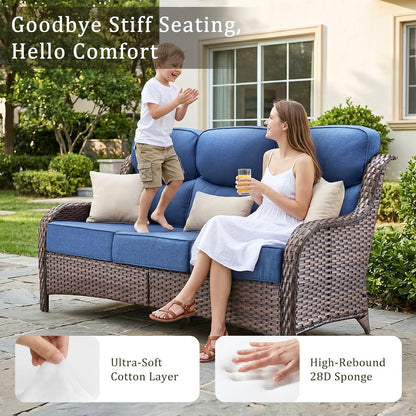 Luxury High Back Outdoor Furniture with 6-Inch Thick Cushions, Patio Furniture Set with Swivel Chairs, 5 PCS Wicker Conversation Set for Porch, Balcony, Deck and Yard