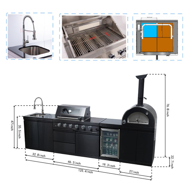 125-Inch Stainless Steel Outdoor Kitchen Grill with Pizza Oven