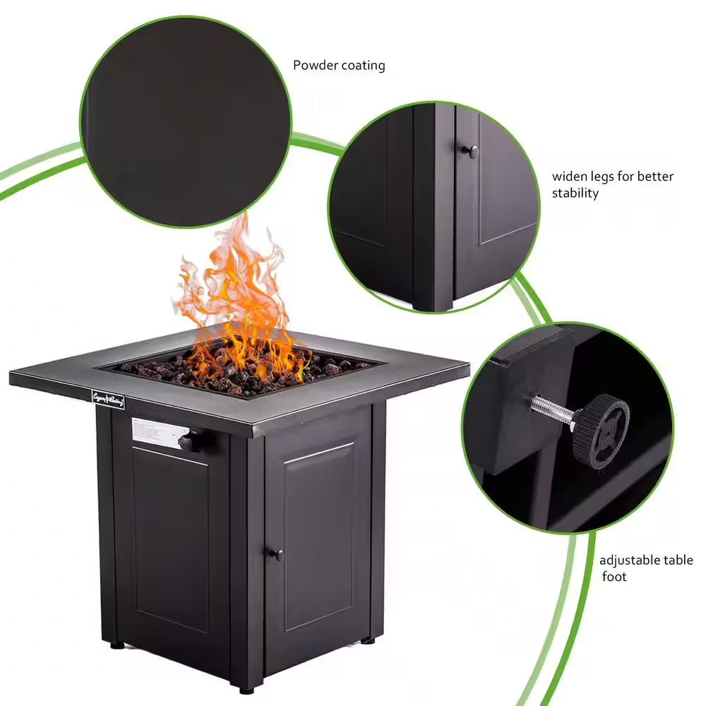 28 In. X 24 In. H 50000 BTU Square Steel Propane Mocha Fire Pit Table